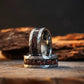 Silver Hammered Tungsten Carbide Ring Dinosaur Bones & Meteorite