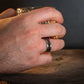 Silver Hammered Tungsten Carbide Ring Dinosaur Bones & Meteorite