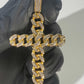 925 Sterling Silver / 14K Gold Plated Cuban Link Cross Pendant Necklace