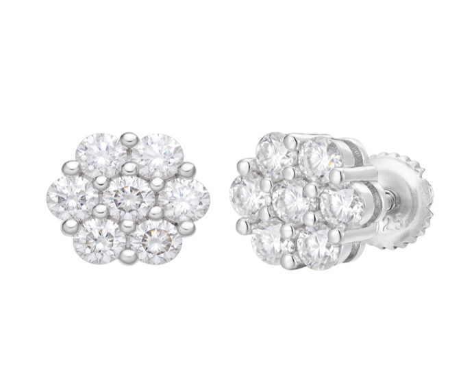 Moissanite Cluster Flower Earrings