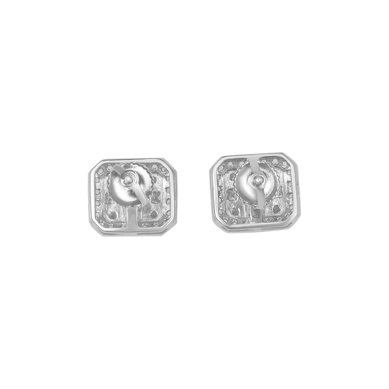 Mens Real Solid 925 Sterling Silver Baguette Stud Earrings CZ Set - 10x11mm Hip Hop Jewelry for Men, Screw Back Earrings, Gift For Him