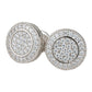 Round stud earrings with 2.5ct clear CZ stones, 14K gold or rhodium plating, pave setting.