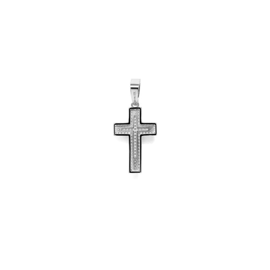 Real 925 Sterling Silver in Rhodium Finish Iced CZ Cross Crucifix Pendant Religious Small 1" Pendant Charm Gift for Him or Her