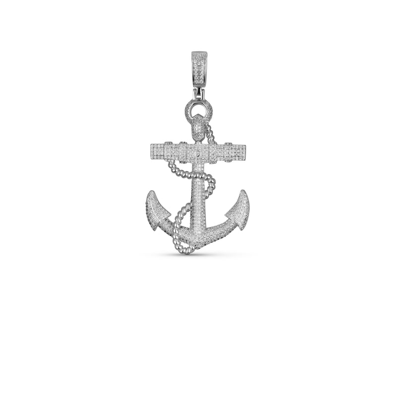 Mens Real Solid 925  Sterling Silver Anchor Pendant Iced CZ Round Stones Hip hop Jewelry Piece Necklace Gift for Him, Birthday Gift