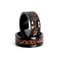 Black tungsten ring with genuine dinosaur bone and meteorite inlay, showcasing a unique prehistoric design and bold black plating.
