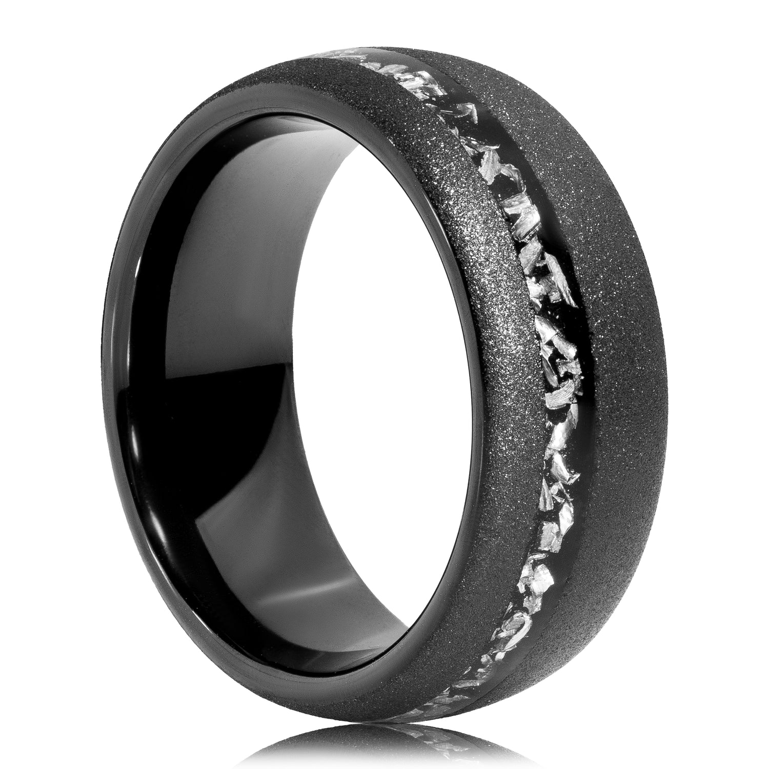 Unique Meteorite Black Ring crafted from Muonionalusta meteorite, featuring intricate patterns and historical significance.