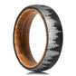 Pine Tree Forest Ring with etched forest design and wooden inner band.
