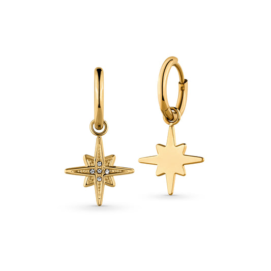 Starburst Huggie Earrings in 18k gold plated stainless steel, hypoallergenic, tarnish-free, waterproof.