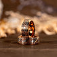Rose gold and tungsten carbide wedding band with a hammered texture, polished interior, and gold-plated finish by Morf Jewelry.