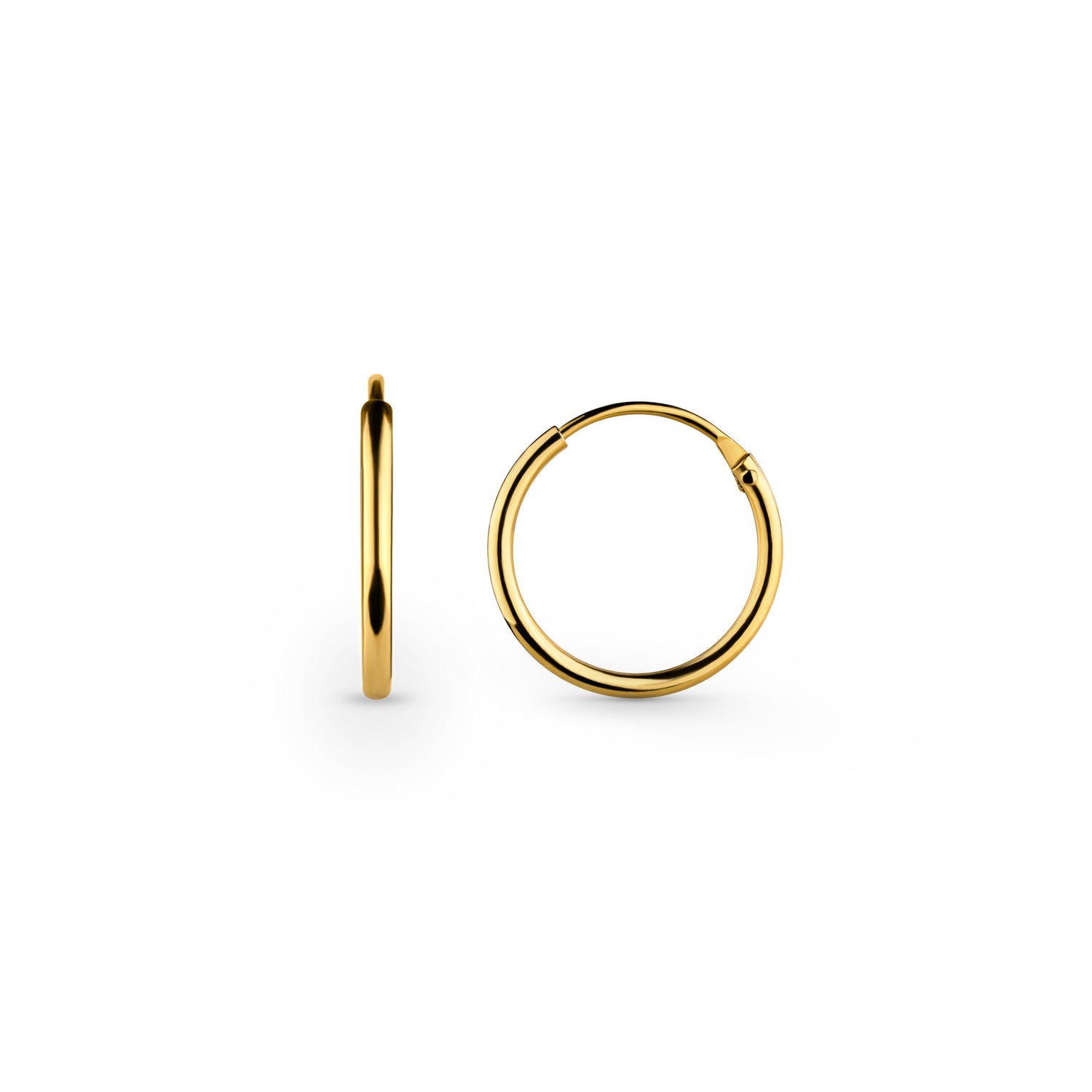 Vivid Hoop Earrings in 18K Gold on Sterling Silver, 12mm Diameter, Tarnish Free.