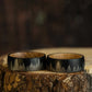 Pine Tree Forest Ring with whiskey barrel oak wood and tungsten band.