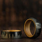 Pine Tree Forest Ring with whiskey barrel oak wood, etched forest design, tungsten band.