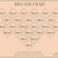 Ring size chart with measurements in millimeters for selecting the proper fitting ring.
